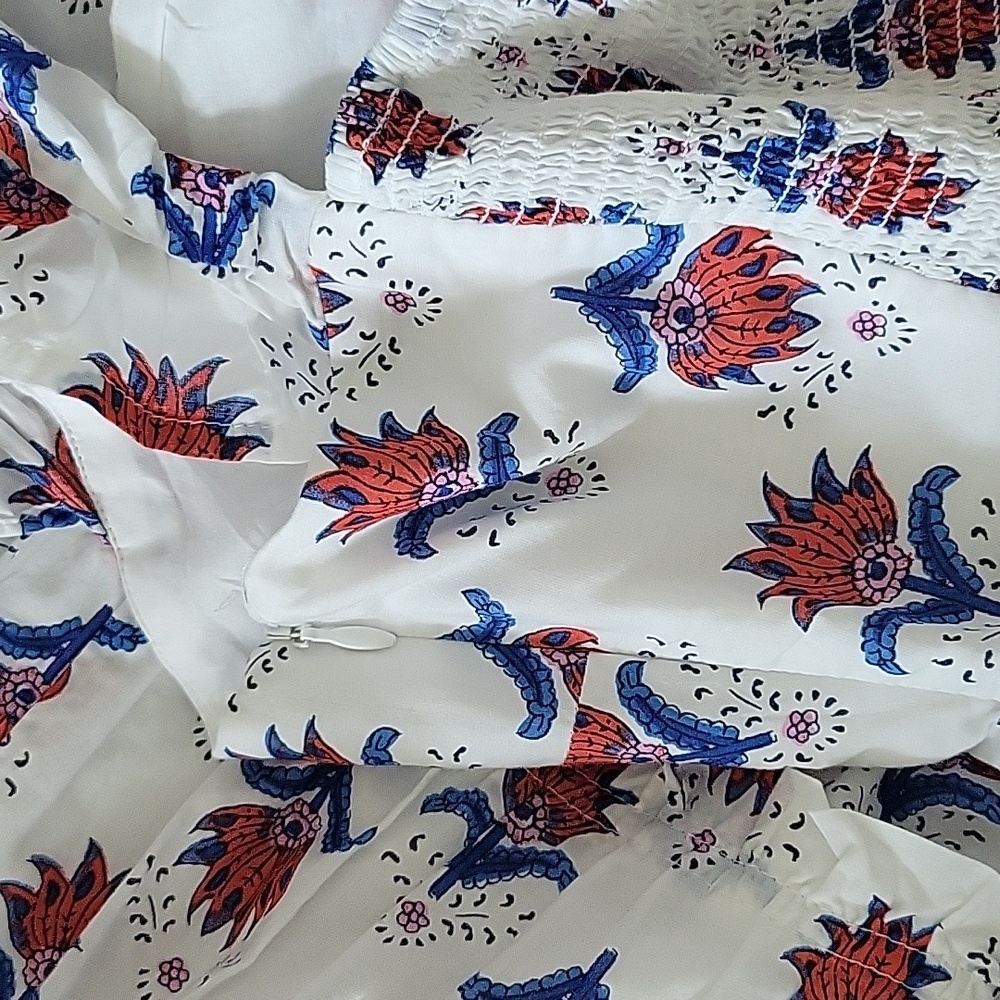 J.Crew Factory Blue White Red Coastal Grandma Floral Tiered Midi Cotton Size XS - Picture 12 of 15